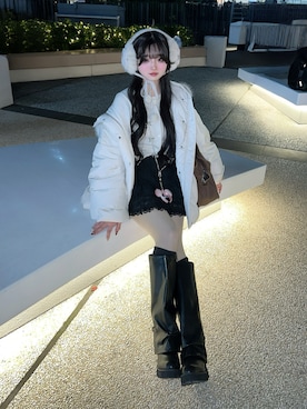 「アイテム（イヤーマフ）」を使った、poyoさん（レディース・161cm）の冬コーディネート