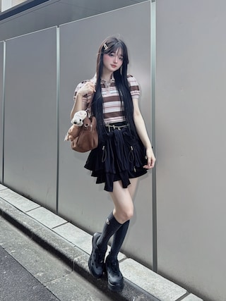 「YASE(ヤセ)のソンイソンイxヤセプラットフォームドットスニーカー ブラック(スニーカー)」を使った、poyoさん(レディース・161cm)の夏コーディネート