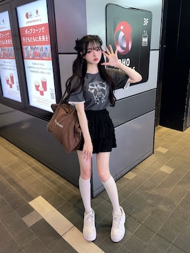 「韓国ファッション」｜「アイテム（スカート）」を使った、poyoさん（レディース・161cm）の夏コーディネート