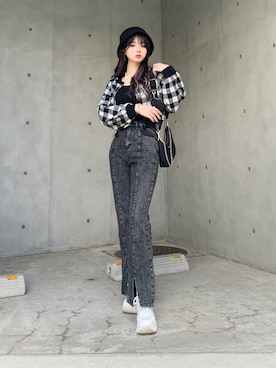 「BASQUE magenta（バスクマゼンタ）のアイテム」を使った、poyoさん（レディース・161cm）の秋コーディネート