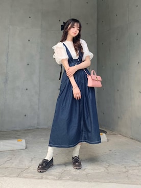 「dazzlin（ダズリン）のアイテム（ジャンパースカート）」を使った、poyoさん（レディース・161cm）の夏コーディネート
