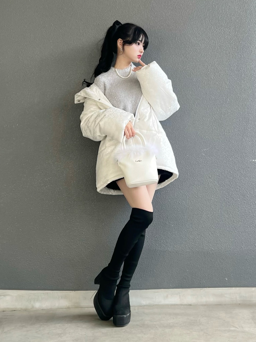 lovilyn☆ラヴィリン☆ジャガードミドル丈エコダウンジャケット☆ホワイト☆ Lovilyn（ラヴィリン）の「ジャガードミドル丈エコダウンジャケット