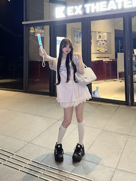 「SNIDEL（スナイデル）のコットンフリルスカショーパン（その他パンツ、ホワイト系）」を使った、poyoさん（レディース・161cm）の夏コーディネート