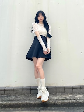 「韓国コーデ」｜「アイテム（スカート）」を使った、poyoさん（レディース・161cm）の夏コーディネート