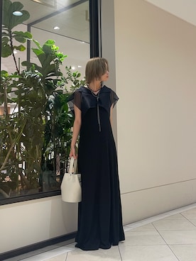 「URBAN RESEARCH（アーバンリサーチ）のnew basic　WASHABLE WOOL SQUARE ONE-PIECE（ワンピース、ブラック系）」を使った、z a w aさん（レディース・161cm）の夏コーディネート