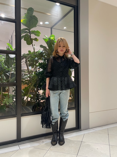 GANNI Organza ブラウス GANNI FLOCKED ORGANZA PEPLUM SHIRTS（シャツ/ブラウス）｜GANNI