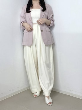 「A part by（アパートバイ）のスラックスコクーンボリュームパンツ（スラックス、ホワイト系）」を使った、かほちさん（レディース・149cm）の春コーディネート