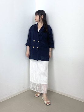 「A part by（アパートバイ）のレースプリーツイージースカート（スカート、ホワイト系）」を使った、かほちさん（レディース・149cm）の春コーディネート