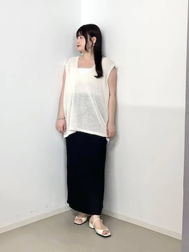 「A part by（アパートバイ）のプリーツイージータイトスカート2（スカート、ブラック系）」を使った、かほちさん（レディース・149cm）の春コーディネート