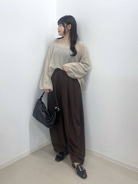 「A part by（アパートバイ）のスラックスコクーンボリュームパンツ（スラックス、ブラウン系）」を使った、かほちさん（レディース・149cm）の秋コーディネート