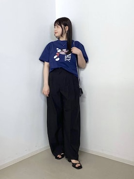 「A part by（アパートバイ）のアソートMickey_TEE（Tシャツ/カットソー、ブルー系）」を使った、かほちさん（レディース・149cm）の春コーディネート