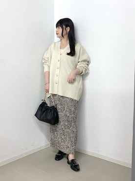 「A part by（アパートバイ）のスポンディッシュVカーディガン（カーディガン/ボレロ、ホワイト系）」を使った、かほちさん（レディース・149cm）の春コーディネート