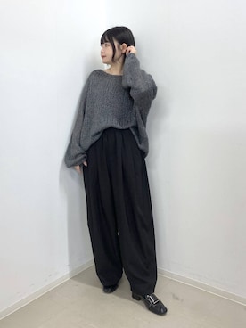 「A part by（アパートバイ）のルーズメッシュニットプルオーバー（ニット/セーター、グレー系）」を使った、かほちさん（レディース・149cm）の秋コーディネート