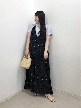 「A part by（アパートバイ）の【今年も登場！】ドットシシュウキャミワンピース（ワンピース、ブラック系）」を使った、かほちさん（レディース・149cm）の夏コーディネート