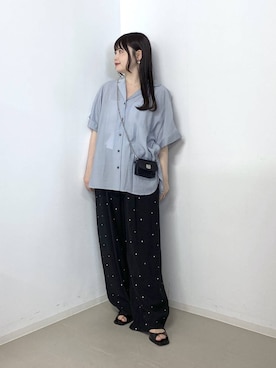 「A part by（アパートバイ）のシアーオープンカラーシャツ（シャツ/ブラウス、ブルー系）」を使った、かほちさん（レディース・149cm）の春コーディネート