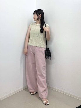 「A part by（アパートバイ）のキンチャクミニショルダバッグ（ショルダーバッグ、ブラック系）」を使った、かほちさん（レディース・149cm）の夏コーディネート
