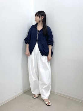 「A part by（アパートバイ）のルランゼショートブルゾン（ブルゾン、ブルー系）」を使った、かほちさん（レディース・149cm）の夏コーディネート