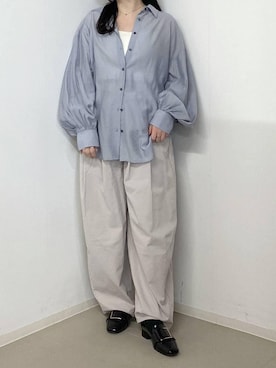 「A part by（アパートバイ）の【36サイズ展開】バックルヒールローファー（ローファー、ブラック系）」を使った、かほちさん（レディース・149cm）の春コーディネート