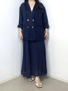 「A part by（アパートバイ）の【Sサイズ展開】シアーチェックフレアースカート（スカート、ブルー系）」を使った、かほちさん（レディース・149cm）の春コーディネート