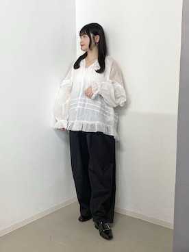 「A part by（アパートバイ）の【36サイズ展開】バックルヒールローファー（ローファー、ブラック系）」を使った、かほちさん（レディース・149cm）の春コーディネート