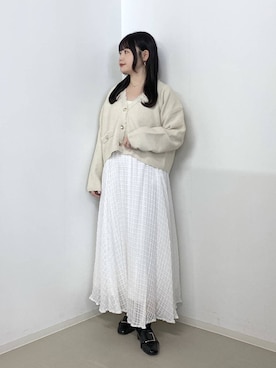 「A part by（アパートバイ）のツイードVカーディガン（カーディガン/ボレロ、ホワイト系）」を使った、かほちさん（レディース・149cm）の春コーディネート