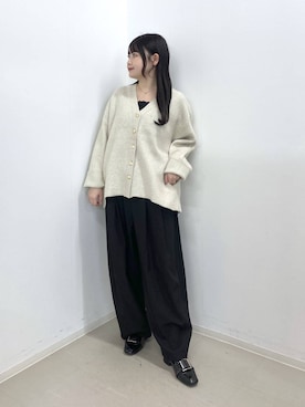 「A part by（アパートバイ）のスラックスコクーンボリュームパンツ（スラックス、ブラック系）」を使った、かほちさん（レディース・149cm）の秋コーディネート