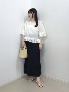 「A part by（アパートバイ）のダブルストラップミュール（パンプス、ホワイト系）」を使った、かほちさん（レディース・149cm）の春コーディネート