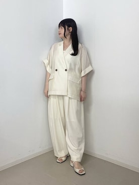 「A part by（アパートバイ）のスラックスコクーンボリュームパンツ（スラックス、ホワイト系）」を使った、かほちさん（レディース・149cm）の春コーディネート