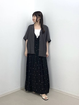 「A part by（アパートバイ）の【今年も登場！】ドットシシュウキャミワンピース（ワンピース、ブラック系）」を使った、かほちさん（レディース・149cm）の春コーディネート