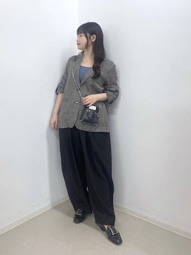 「A part by（アパートバイ）のスラックスコクーンボリュームパンツ（スラックス、ブラック系）」を使った、かほちさん（レディース・149cm）の秋コーディネート