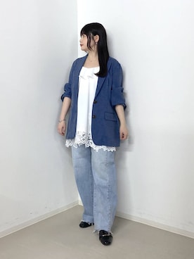「A part by（アパートバイ）のApbカーブデニムパンツ（デニムパンツ、ブルー系）」を使った、かほちさん（レディース・149cm）の春コーディネート