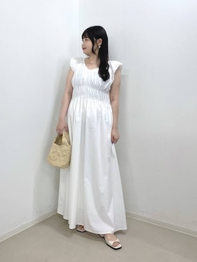 「A part by（アパートバイ）のダブルストラップミュール（パンプス、ホワイト系）」を使った、かほちさん（レディース・149cm）の夏コーディネート