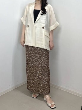 「A part by（アパートバイ）のアセテートリネン半袖ジャケット（テーラードジャケット、ホワイト系）」を使った、かほちさん（レディース・149cm）の夏コーディネート