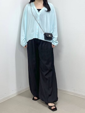 「A part by（アパートバイ）のダブルストラップミュール（パンプス、ブラック系）」を使った、かほちさん（レディース・149cm）の夏コーディネート