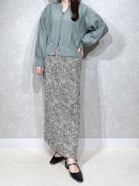 「A part by（アパートバイ）のアイレットアミショートカーディガン（カーディガン/ボレロ、グリーン系）」を使った、かほちさん（レディース・149cm）の春コーディネート