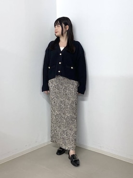 「A part by（アパートバイ）のツイードVカーディガン（カーディガン/ボレロ、ブルー系）」を使った、かほちさん（レディース・149cm）の春コーディネート