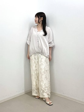 「A part by（アパートバイ）のUVカット/ドロストBIG Vカーディガン（カーディガン/ボレロ、グレー系）」を使った、かほちさん（レディース・149cm）の春コーディネート