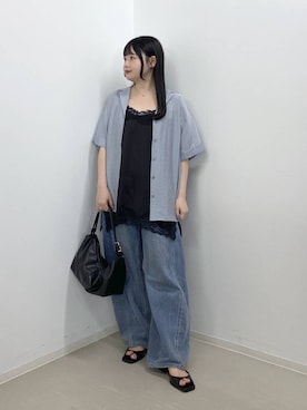 「A part by（アパートバイ）のApbコクーンデニムパンツ≪追加3≫（デニムパンツ、ブルー系）」を使った、かほちさん（レディース・149cm）の春コーディネート