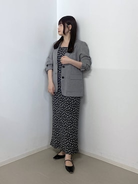 「A part by（アパートバイ）の【多機能・Sサイズ展開】リネンライクシングルジャケット（ノーカラージャケット、ブラック系）」を使った、かほちさん（レディース・149cm）の春コーディネート