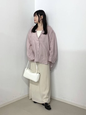 「A part by（アパートバイ）のルランゼフィールリネンシャツ（シャツ/ブラウス、ピンク系）」を使った、かほちさん（レディース・149cm）の春コーディネート