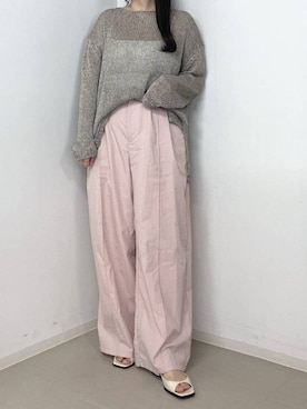 「A part by（アパートバイ）のリネンコンメッシュプルオーバー（ニット/セーター、グレー系）」を使った、かほちさん（レディース・149cm）の春コーディネート