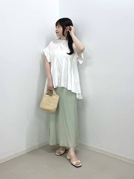 「A part by（アパートバイ）のタックデザインブラウス（シャツ/ブラウス、ホワイト系）」を使った、かほちさん（レディース・149cm）の春コーディネート