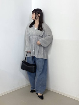 「A part by（アパートバイ）のApbコクーンデニムパンツ≪追加3≫（デニムパンツ、ブルー系）」を使った、かほちさん（レディース・149cm）の春コーディネート