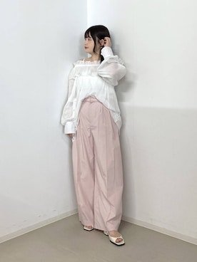 「A part by（アパートバイ）のオフショルブラウス（シャツ/ブラウス、ホワイト系）」を使った、かほちさん（レディース・149cm）の春コーディネート