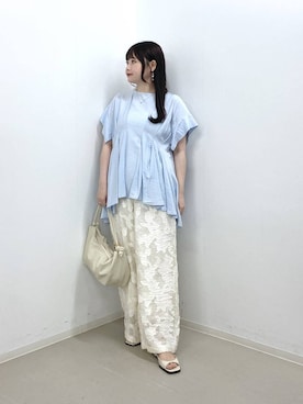 「A part by（アパートバイ）のタックデザインブラウス（シャツ/ブラウス、ブルー系）」を使った、かほちさん（レディース・149cm）の春コーディネート