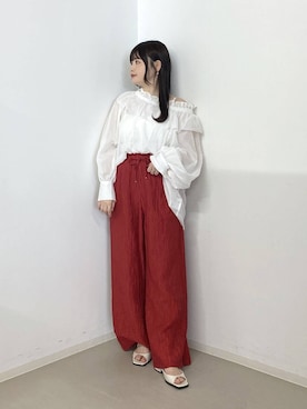「A part by（アパートバイ）のオフショルブラウス（シャツ/ブラウス、ホワイト系）」を使った、かほちさん（レディース・149cm）の春コーディネート