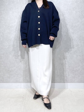 「A part by（アパートバイ）のスポンディッシュVカーディガン（カーディガン/ボレロ、ブルー系）」を使った、かほちさん（レディース・149cm）の春コーディネート