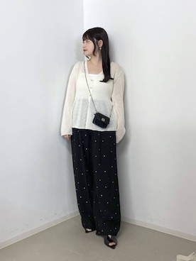 「A part by（アパートバイ）のポインテッドスリットミュール（サンダル、ブラック系）」を使った、かほちさん（レディース・149cm）の春コーディネート