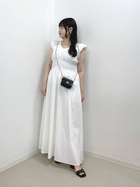 「A part by（アパートバイ）のスクエアヒールサンダル（サンダル、ブラック系）」を使った、かほちさん（レディース・149cm）の夏コーディネート