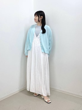 「A part by（アパートバイ）の【今年も登場！】ドットシシュウキャミワンピース（ワンピース、ホワイト系）」を使った、かほちさん（レディース・149cm）の夏コーディネート